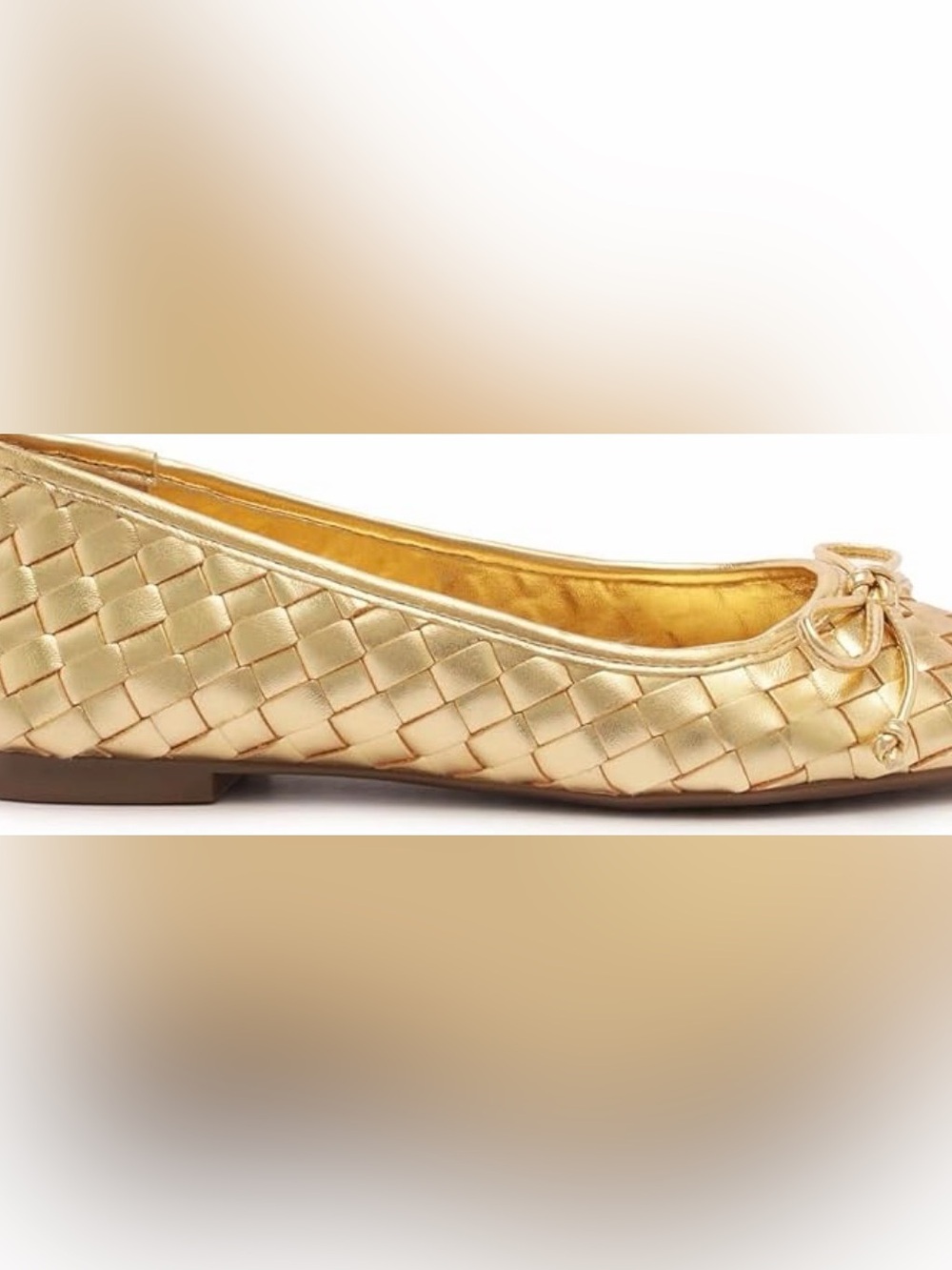 SCHUTZ Arissa Gold Woven Ballet Flat leather size 8 with bow